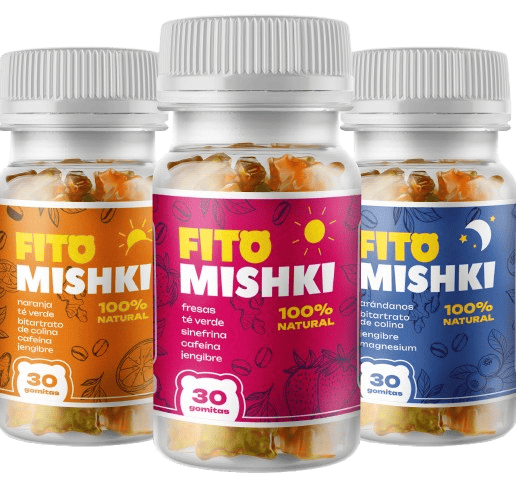 Frascos de FitoMishki con ingredientes naturales.